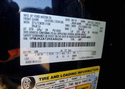 2019 Ford Expedition Max Limited z USA, uszkodzony, nr VIN 1FMJK2AT2KEA86254